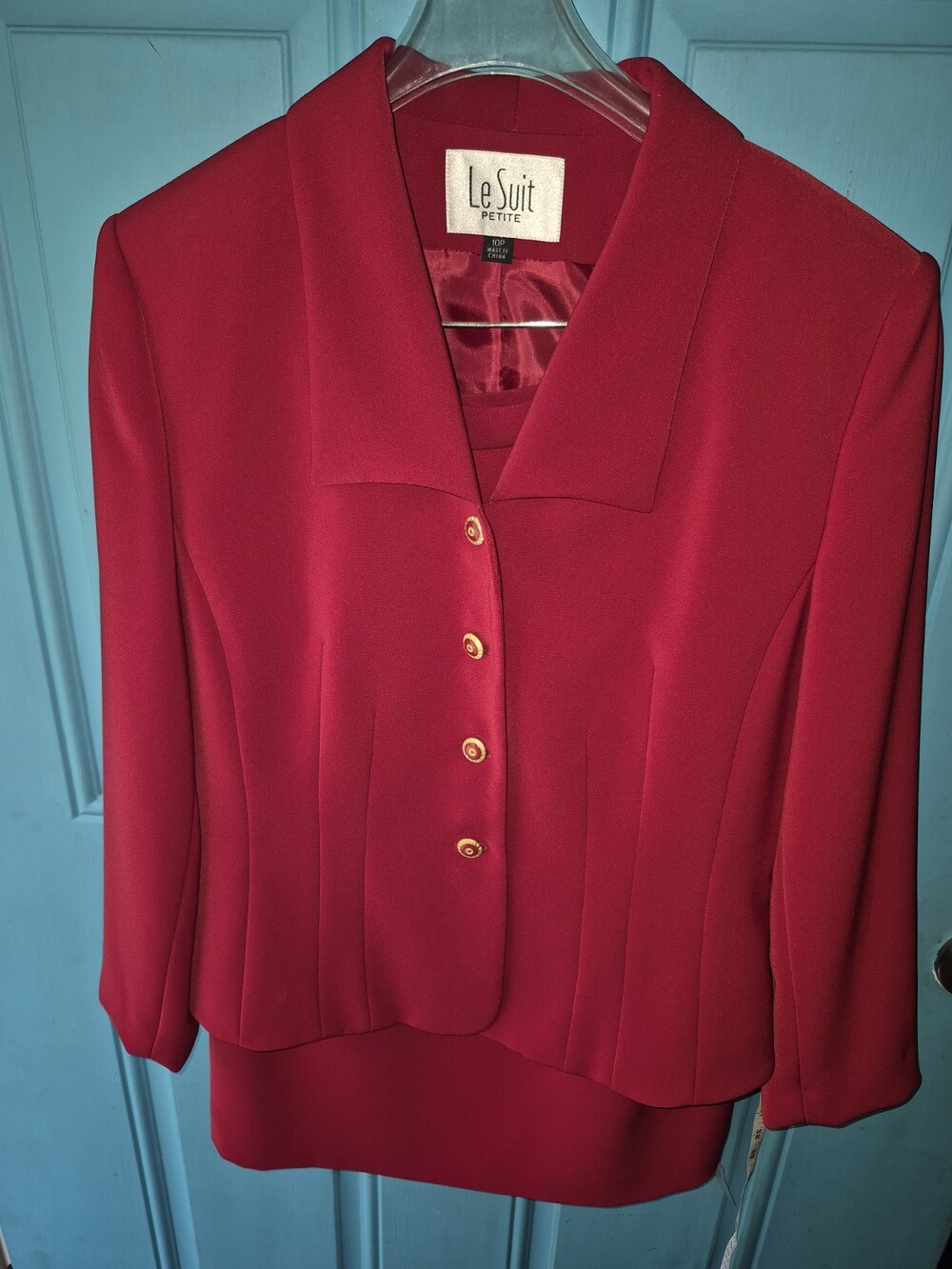 Le Suit Petite Red 2 Piece Skirt Suit Set Soze 10P Professional Career Work